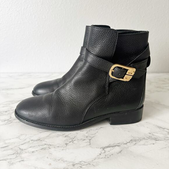 Tory Burch Brooke Perfect Black Refine Pebble Leather Riding Ankle Boot Size 8.5 - Picture 12 of 12